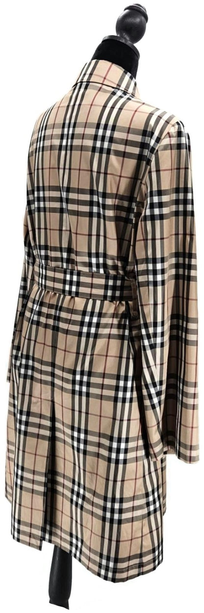 Burberry London Beige Check Belted Long Coat Women's Size 85