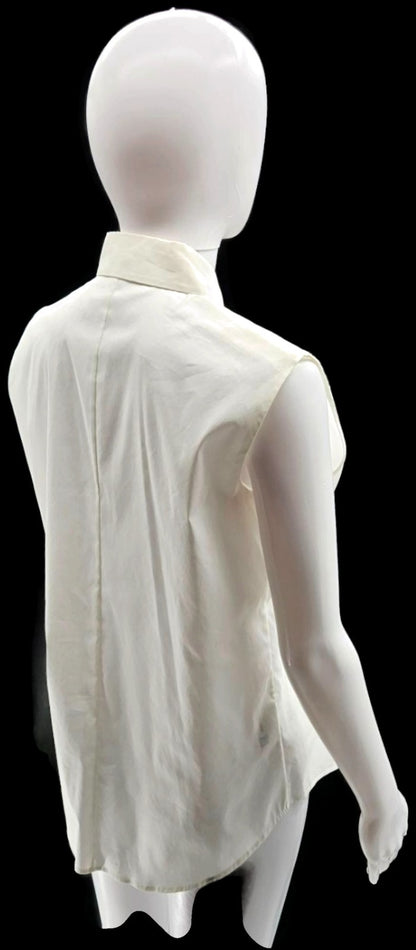BOSS Hugo Boss Ivory Ruffle Button Front Sleeveless Blouse Women's US 6 Poland3