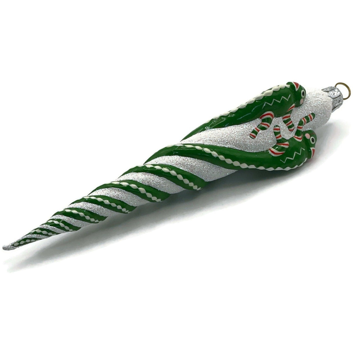 Patricia Breen Chameleon Icicle Green Stripe Glass Christmas Tree Ornament 28119