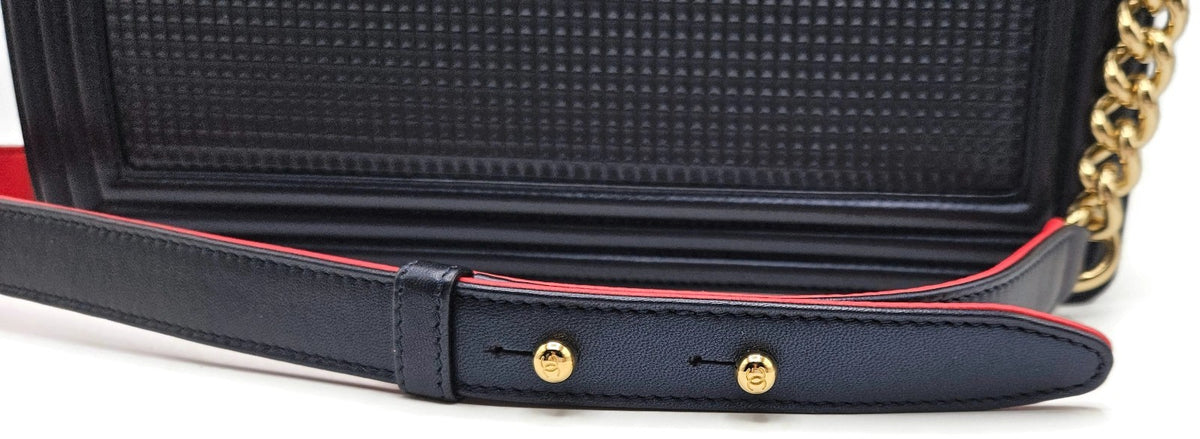 CHANEL Large Boy Flap Bag Navy Blue Calfskin Leather Gold Hardware Shoulder Bag11