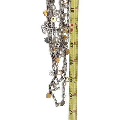 Chanel CoCo Three Strand Chain Faux Pearl Hearts Clover CC Logo Charm Necklace22