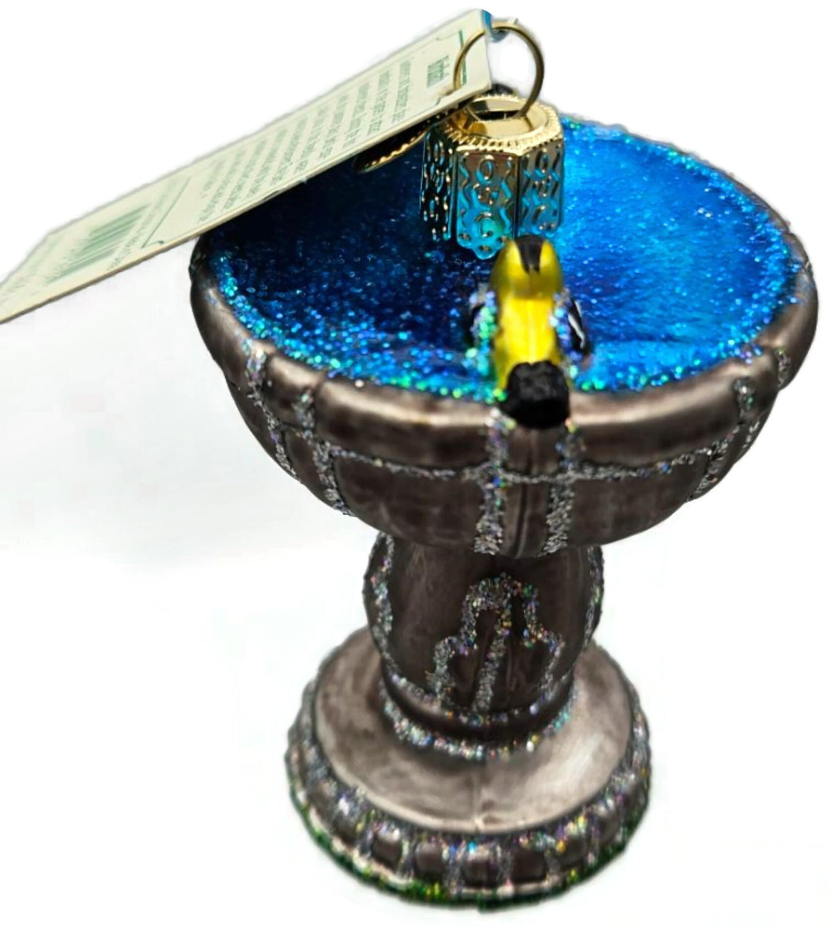 Old World Christmas Birdbath Goldfinch Glass Glitter Ornament 16131 OWC5