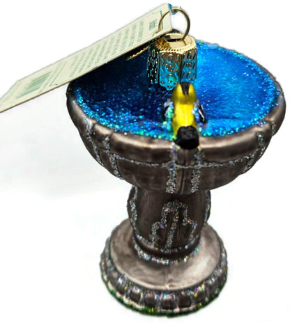 Old World Christmas Birdbath Goldfinch Glass Glitter Ornament 16131 OWC5
