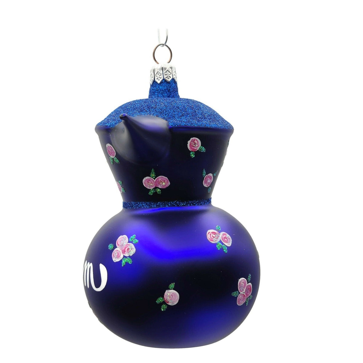 Patricia Breen Sweet Cream Cobalt Blue Glittered Top Floral Spring Ornament 96474