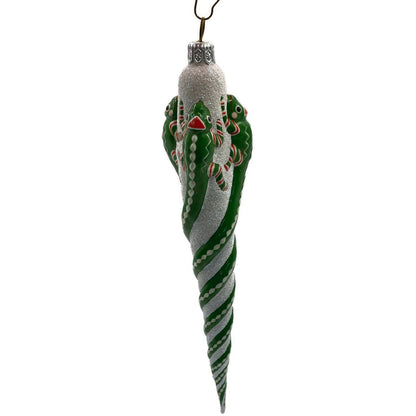 Patricia Breen Chameleon Icicle Green Stripe Glass Christmas Tree Ornament 28116