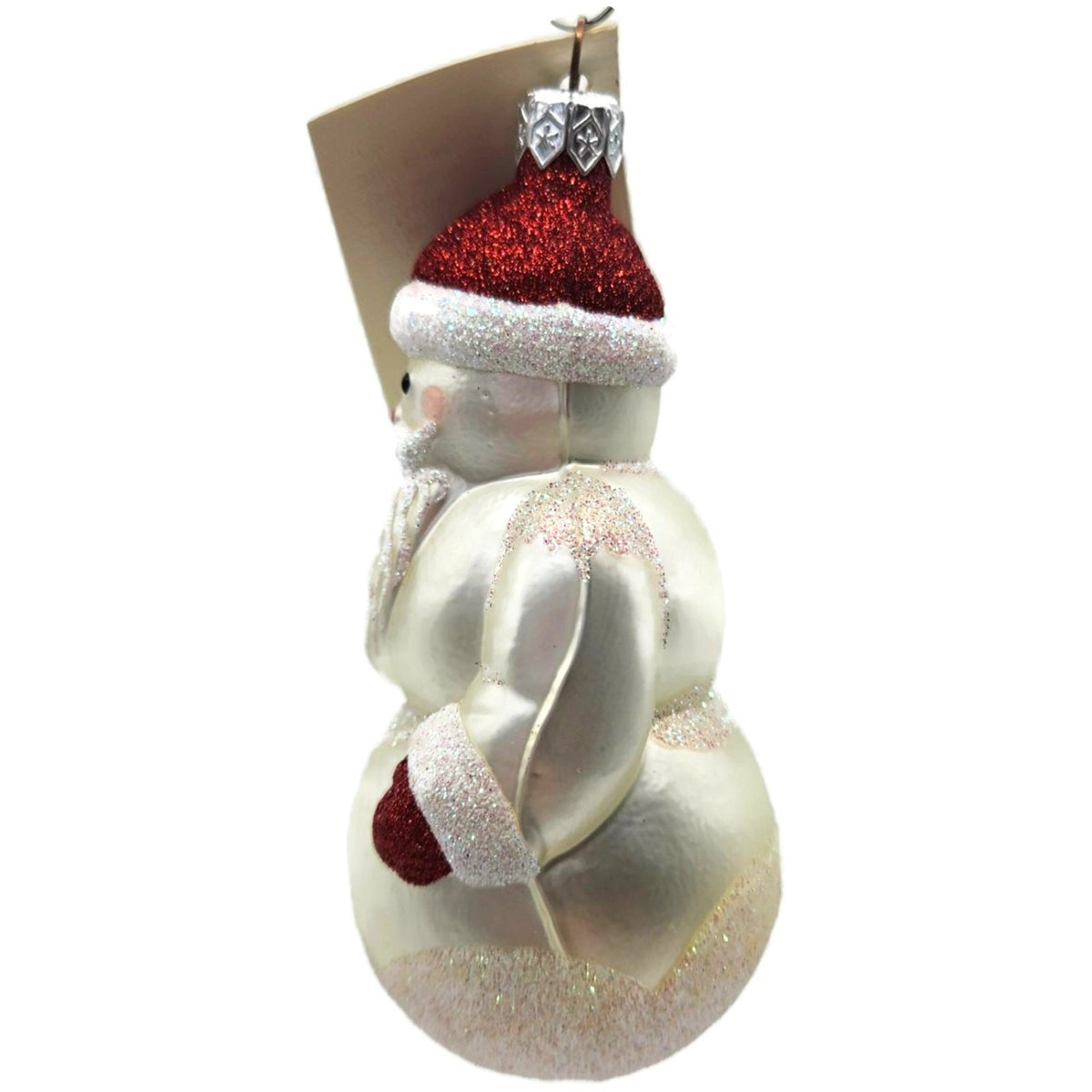 Patricia Breen Snowman Santa Matte Pearl White Red Glass Christmas Ornament 97457