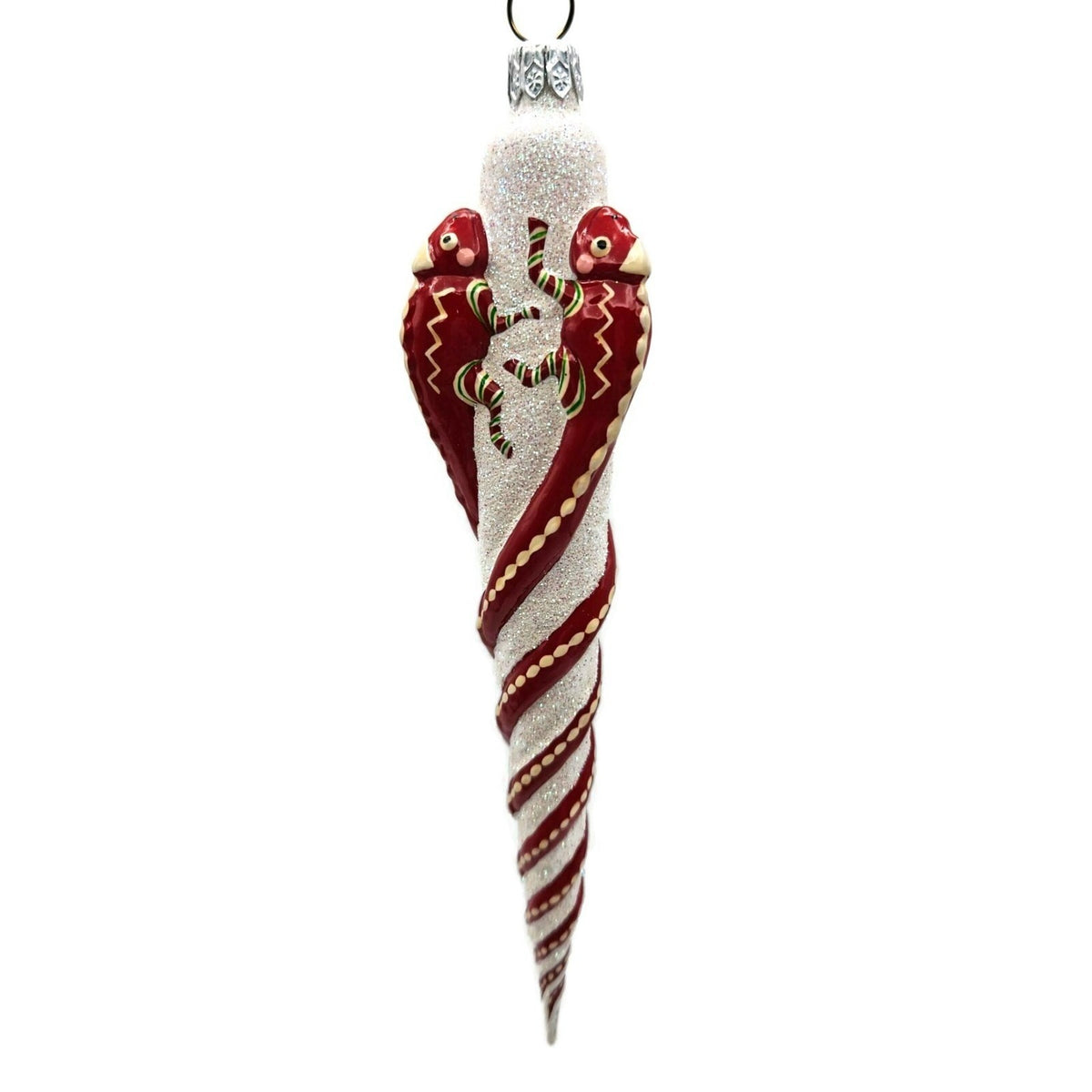 Patricia Breen Chameleon Icicle Red Glittered Striped Christmas Ornament 28113