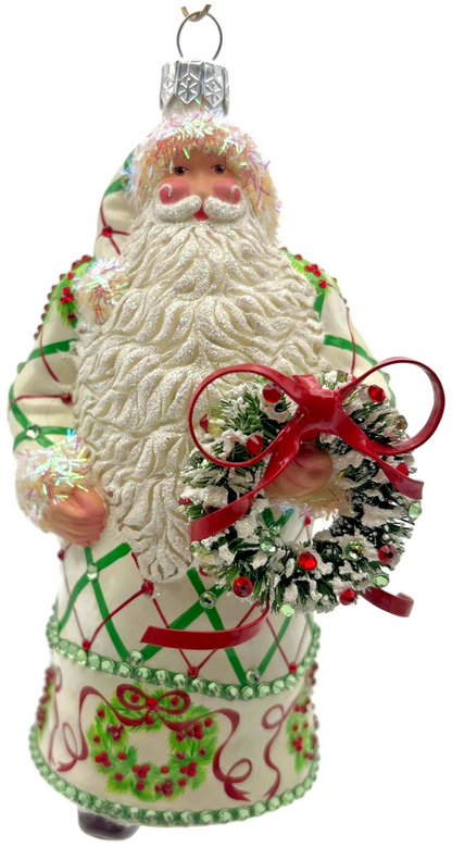 Patricia Breen Stately Santa Wreathed Jeweled Plaid Christmas Ornament 32301