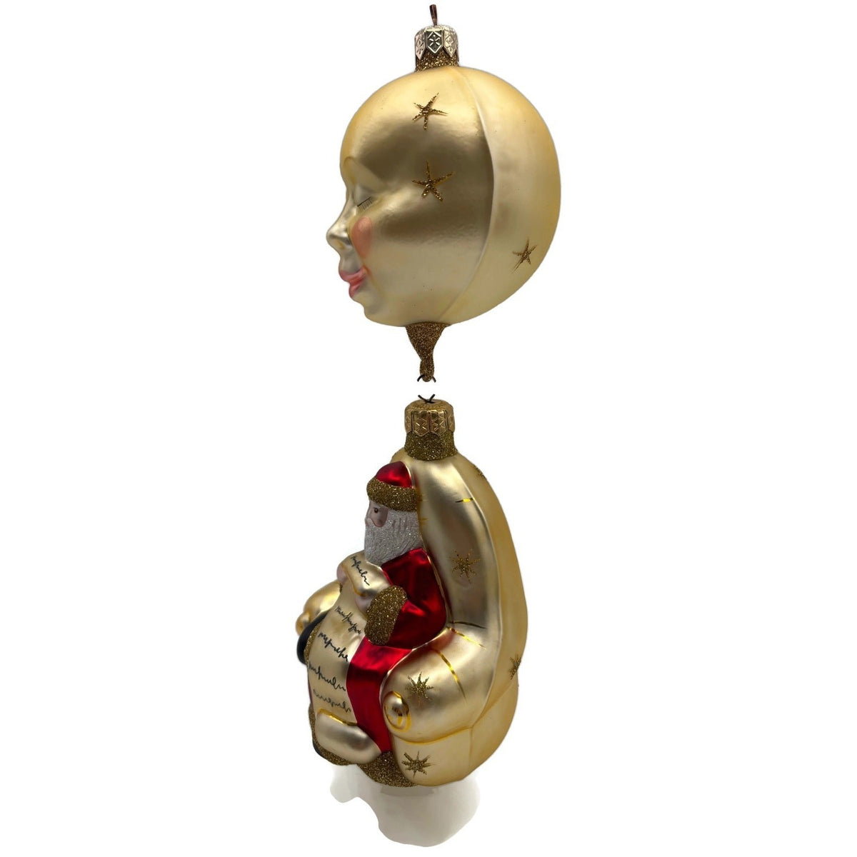 Patricia Breen Checking His List Gold Matte Moon Stars Christmas Ornament 98067