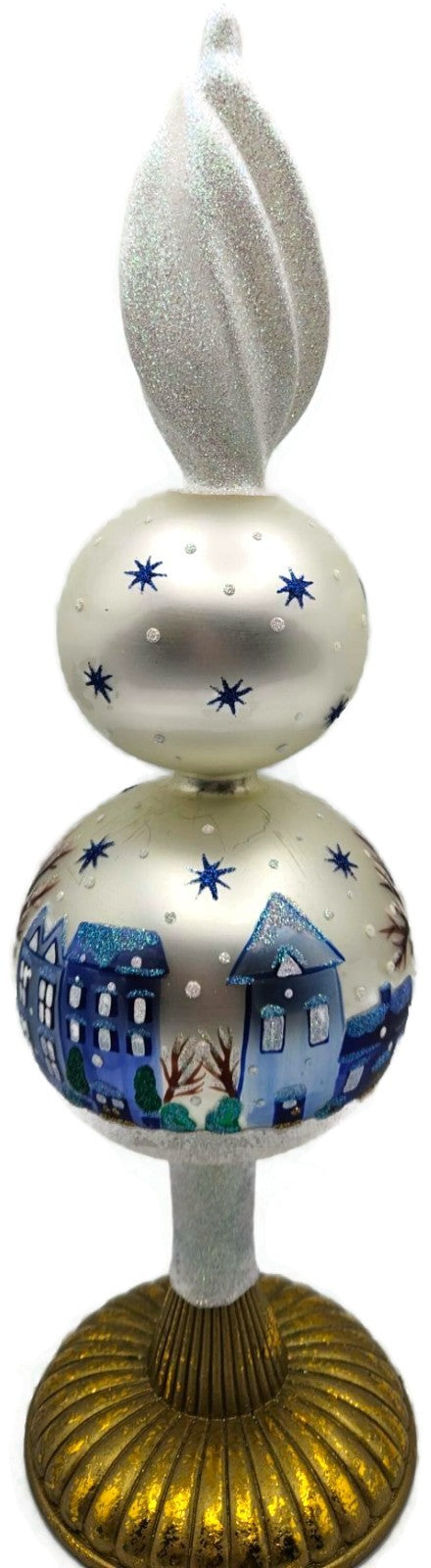 Patricia Breen Village Finial Pearl Snow Blue Stars Christmas Tree Topper 96803
