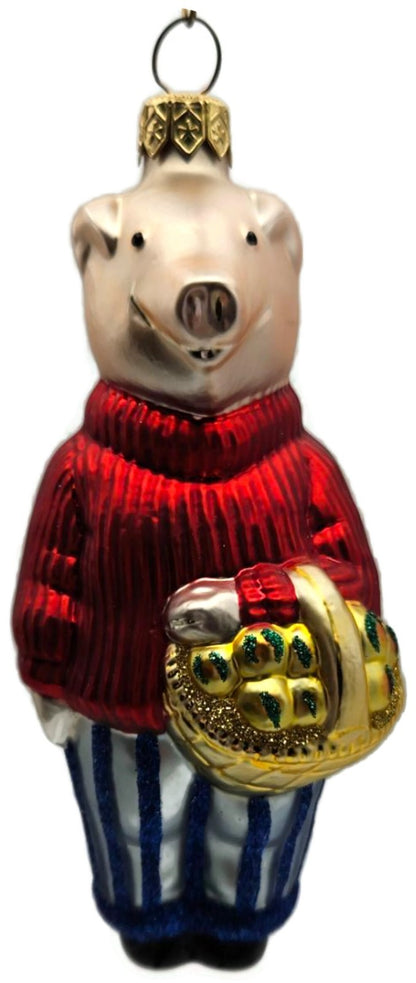 Patricia Breen This Little Piggy Goes to the Market Red Glass Ornament 96480