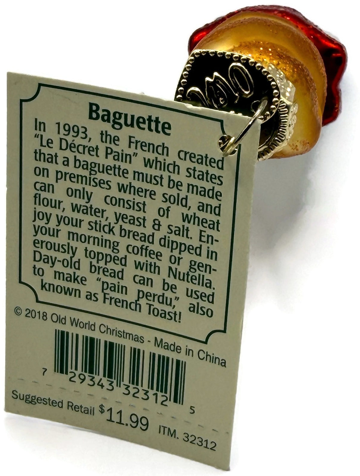 Old World Christmas Baguette French Bread Glass Christmas Ornament 32312 OWC11