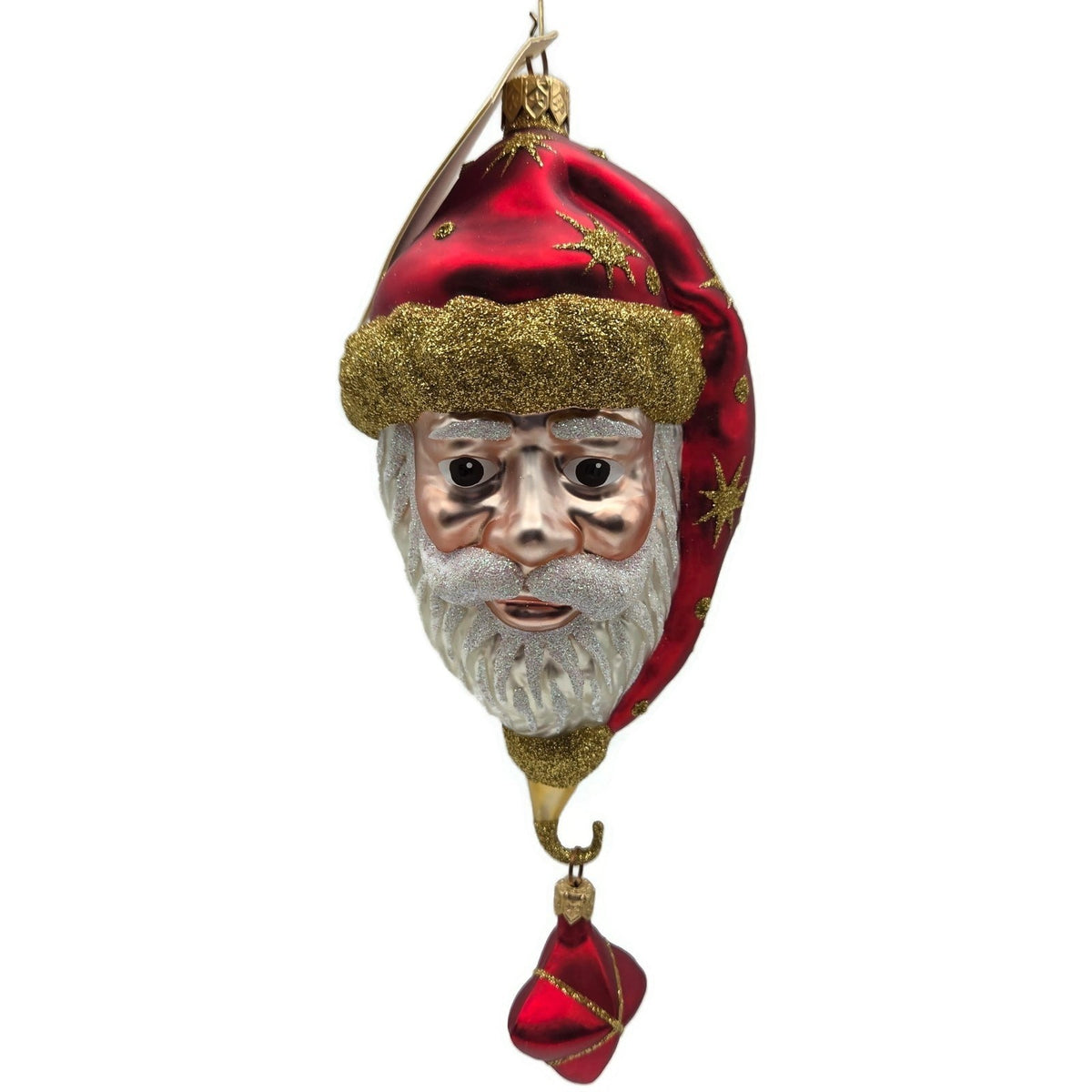 Patricia Breen Goodnight Santa Head Red Satin Gold Stars Christmas Ornament 97160