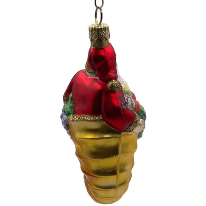 Patricia Breen Plymouth Santa Gold Fruits Fall Glass Christmas Ornament 22198