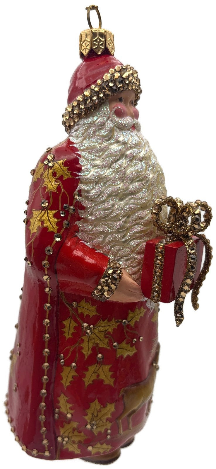 Patricia Breen 2014 Santa for Yaly Red Gold Holly Reindeer Ornament 34401