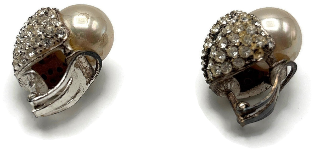Ultima Edizione 925 Sterling Silver Pearl CZ Rhinestone Clip On Earrings Signed5