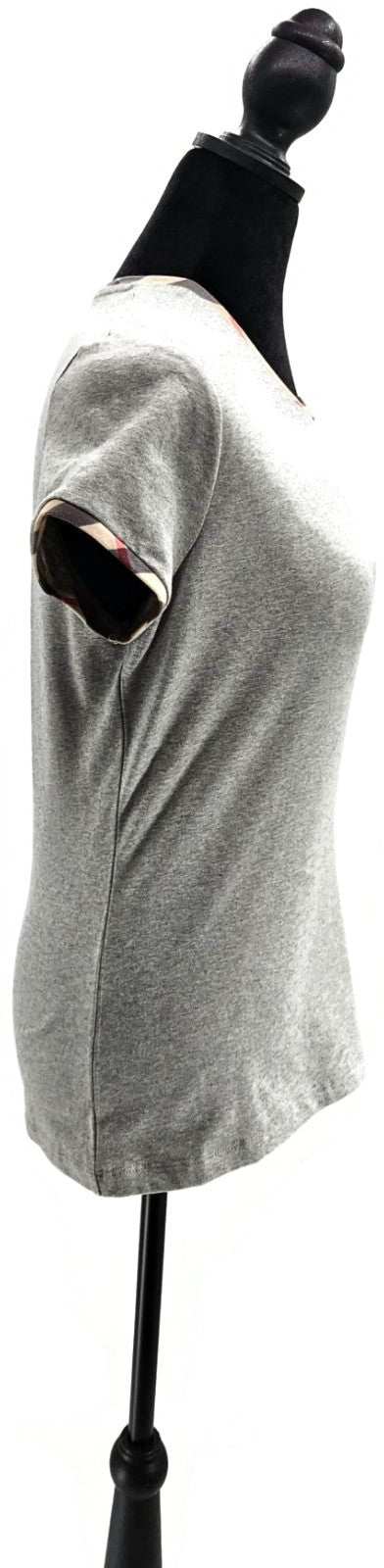 Burberry London Pale Grey Nova Check Trim Short Sleeve T Shirt Womens Medium NWT2