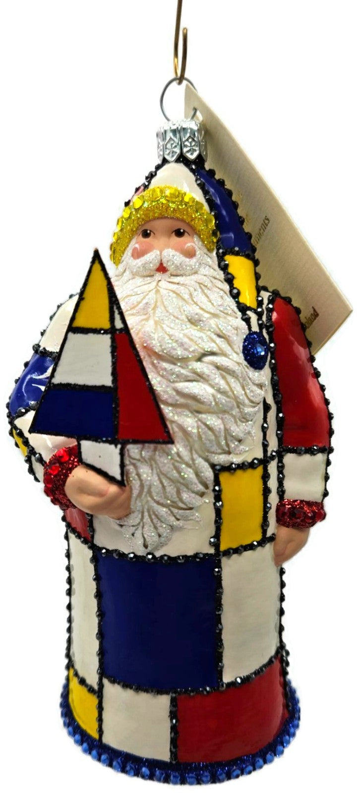 Patricia Breen De Stijl Santa Red Yellow Art Crystals Christmas Ornament 30071
