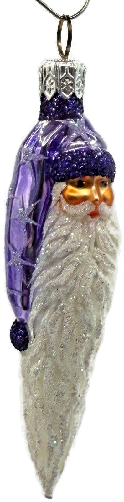 Patricia Breen Stocking Cap Santa Head Purple Stars Christmas Tree Ornament 23549