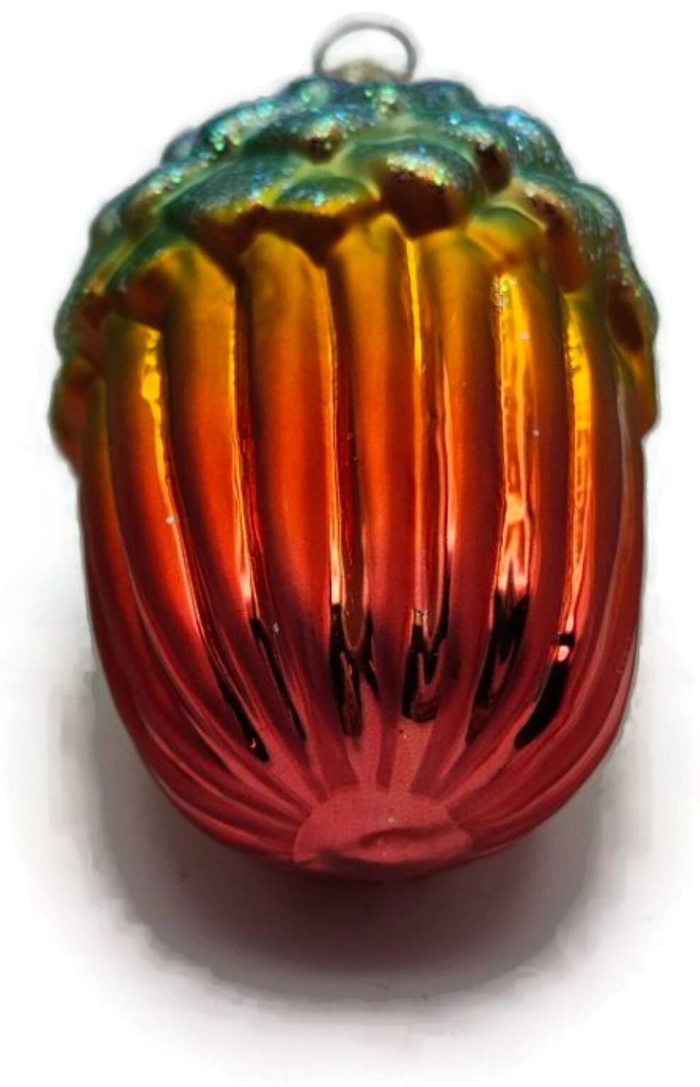 Christopher Radko Winter Acorn Blue Orange Ribbed Christmas Holiday Ornament9