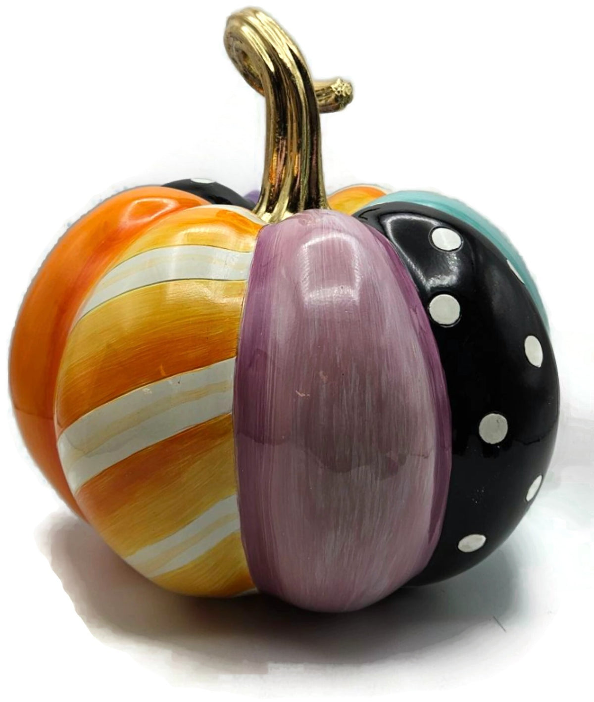 MacKenzie Childs Halloween Whimsy Patchwork Medium Pumpkin Polka Dots Stripes 6