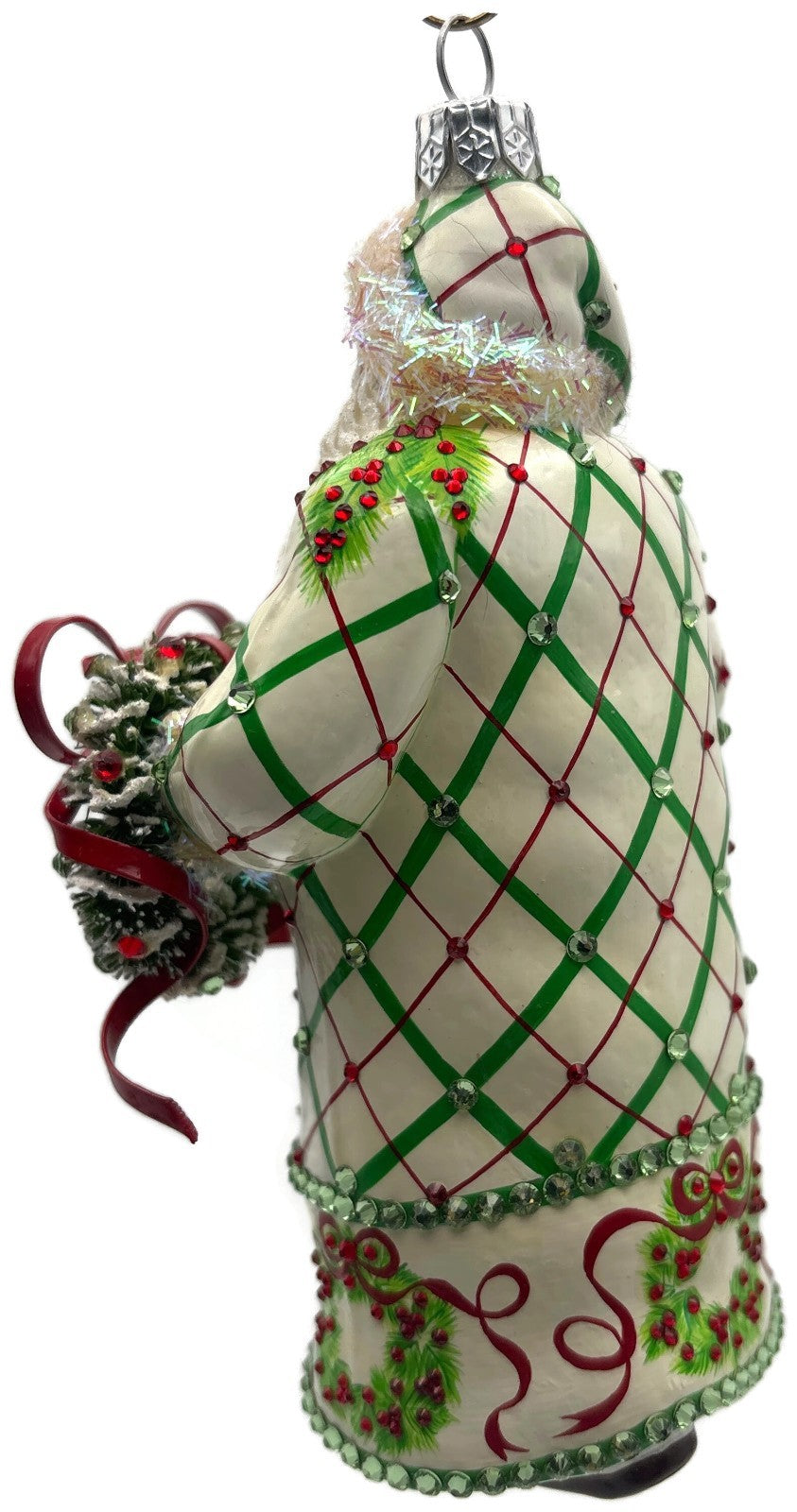 Patricia Breen Stately Santa Wreathed Jeweled Plaid Christmas Ornament 32306