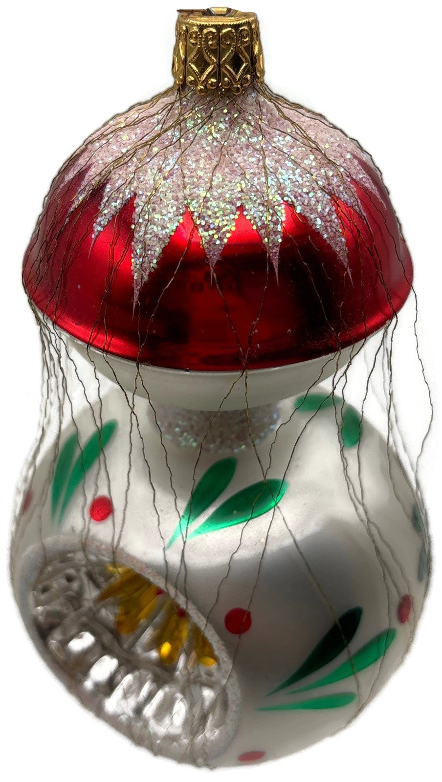 Inge-Glas Red Silver Wire Wrapped Double Reflector Finial Christmas Ornament2