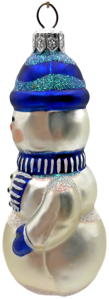 Patricia Breen 1995 Snowboy Blue Snowman Glass Christmas Ornament 95252