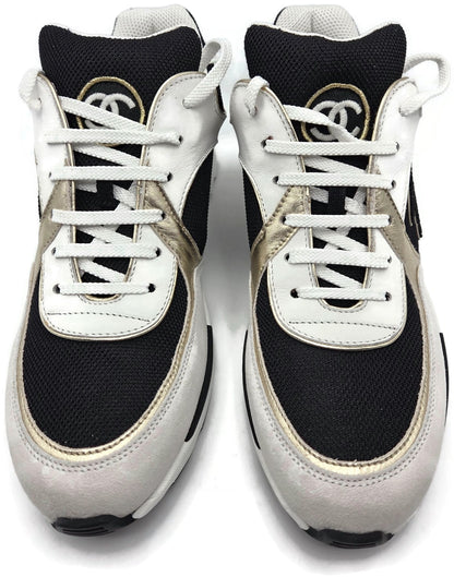 Chanel CC Low Yop Sneakers Size 40 Black White Gold Leather Tennis Shoes Rare1