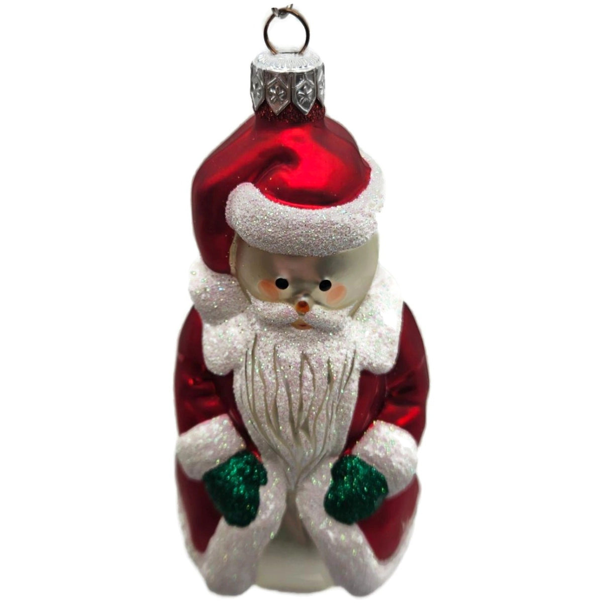 Patricia Breen Santa Snowman Red Matte Coat Green Glass Christmas Ornament 97608