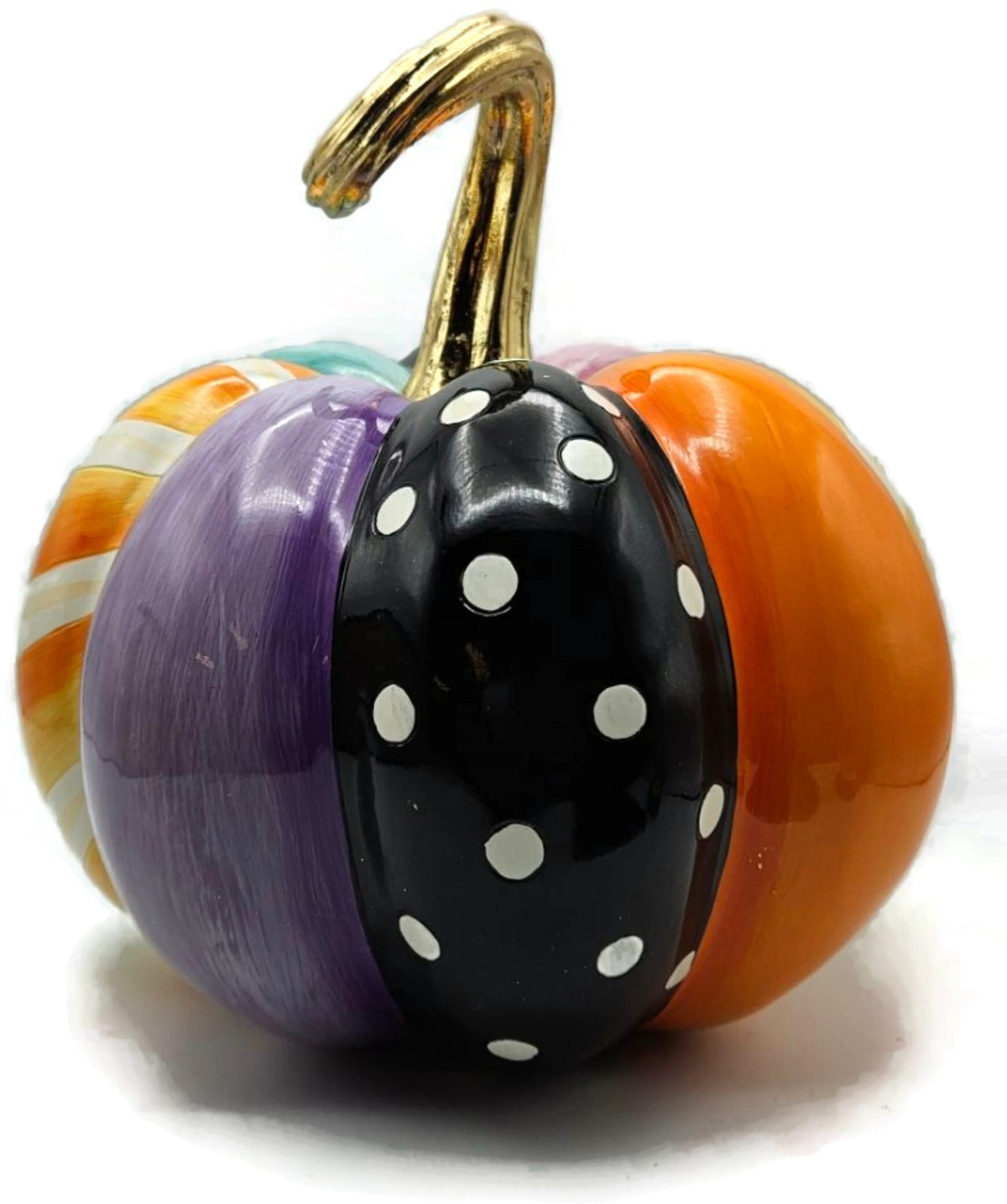 MacKenzie Childs Halloween Whimsy Patchwork Medium Pumpkin Polka Dots Stripes 1