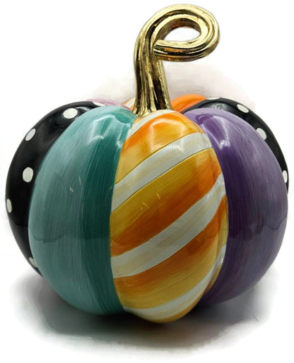 MacKenzie Childs Halloween Whimsy Patchwork Medium Pumpkin Polka Dots Stripes 3