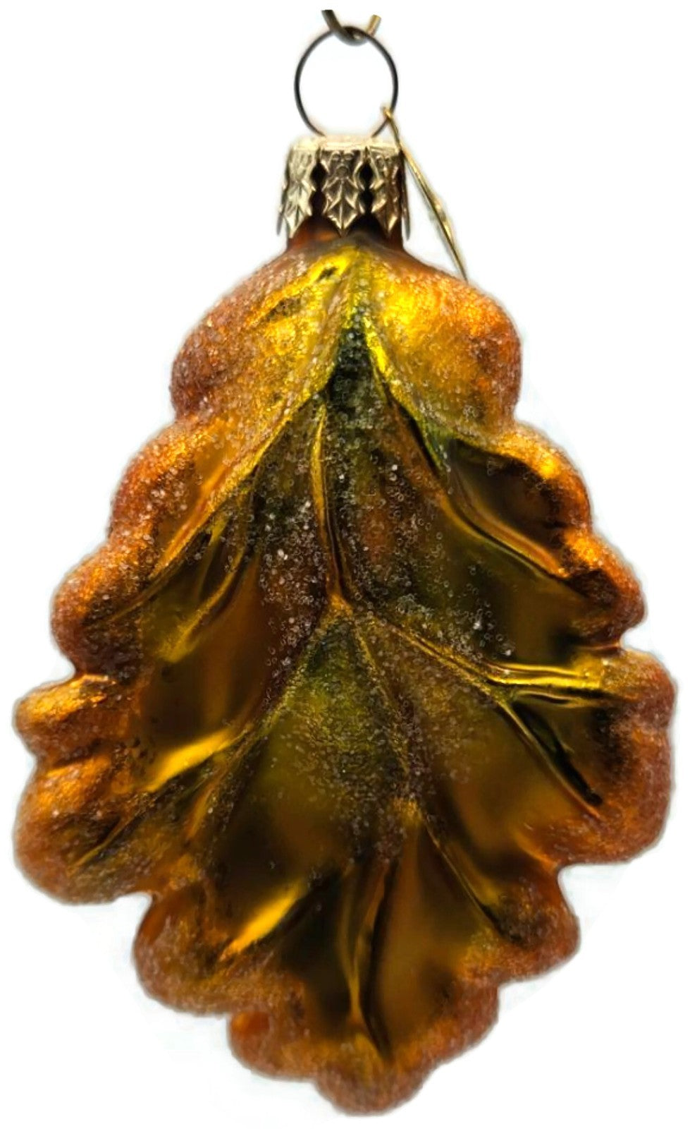 Christopher Radko Mini Oak Frost Yellow Leaf Glass Christmas Ornament 98-164-04