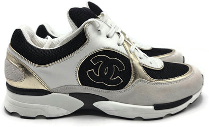 Chanel CC Low Yop Sneakers Size 40 Black White Gold Leather Tennis Shoes Rare4