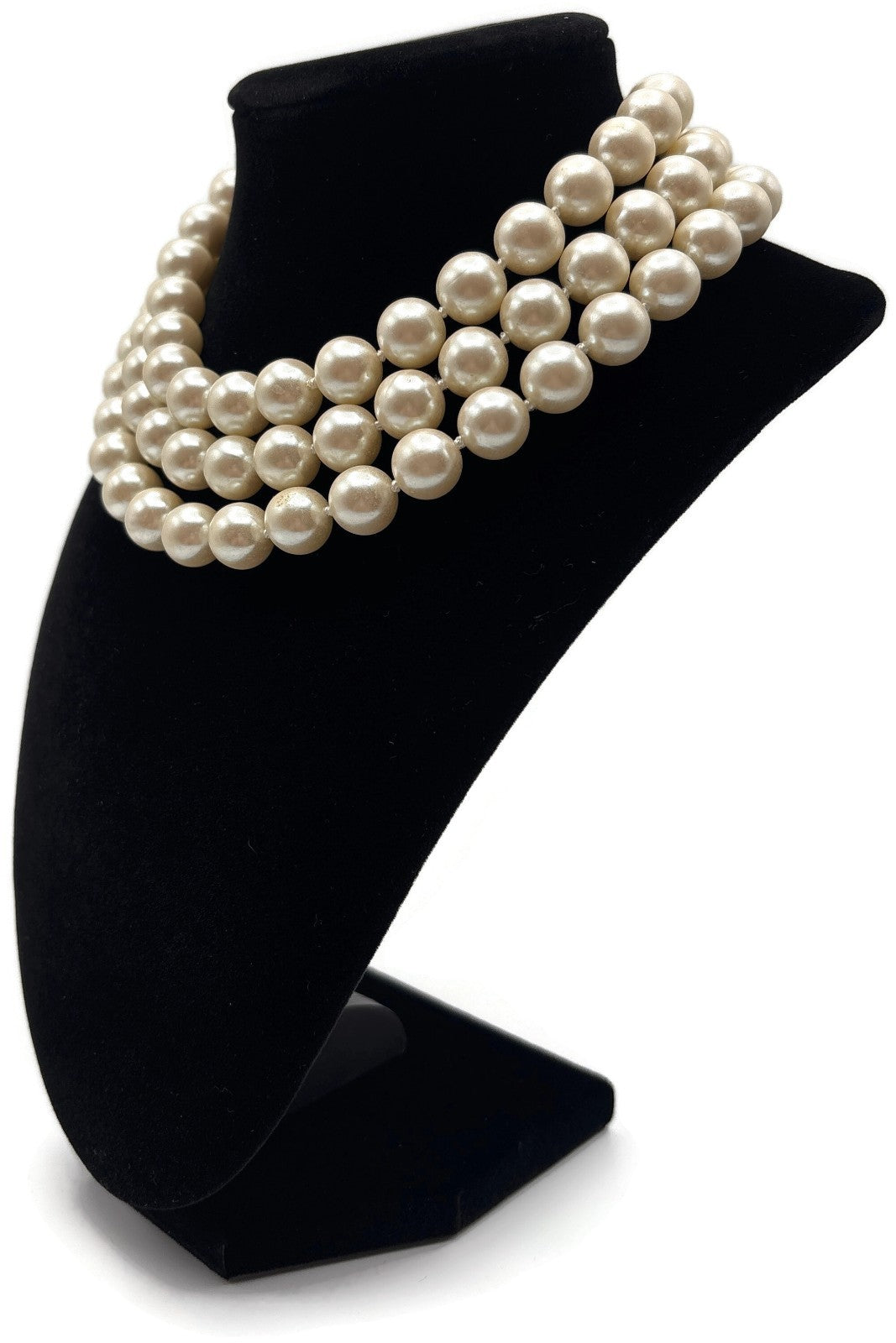 Carolee Signed 3 Strand Faux Pearl Choker Necklace Gold Tone Extender 15.5in1