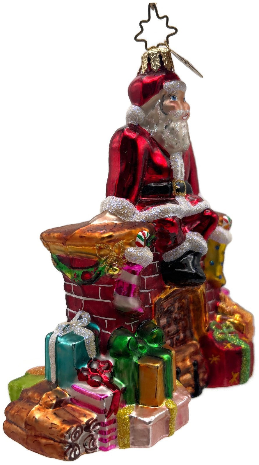 Christopher Radko Santa Pause Gifts Fireplace Glass Christmas Ornament 10101737