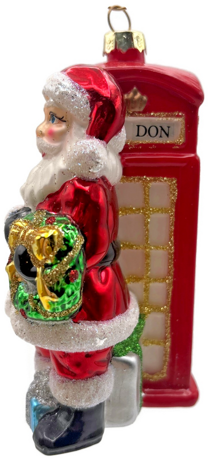 World Market England Glass Santa with London Phone Boot Christmas Tree Ornament2
