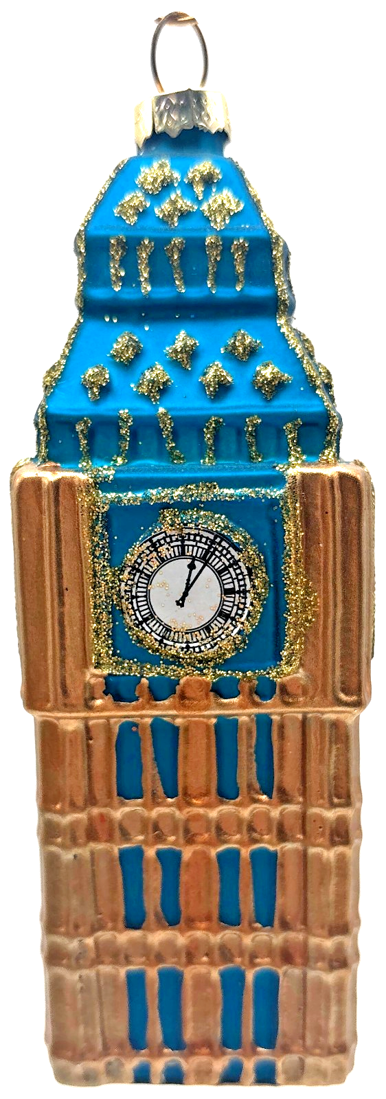 London Big Ben Clock Tower Blue Gold Glass Christmas Ornament England UK5