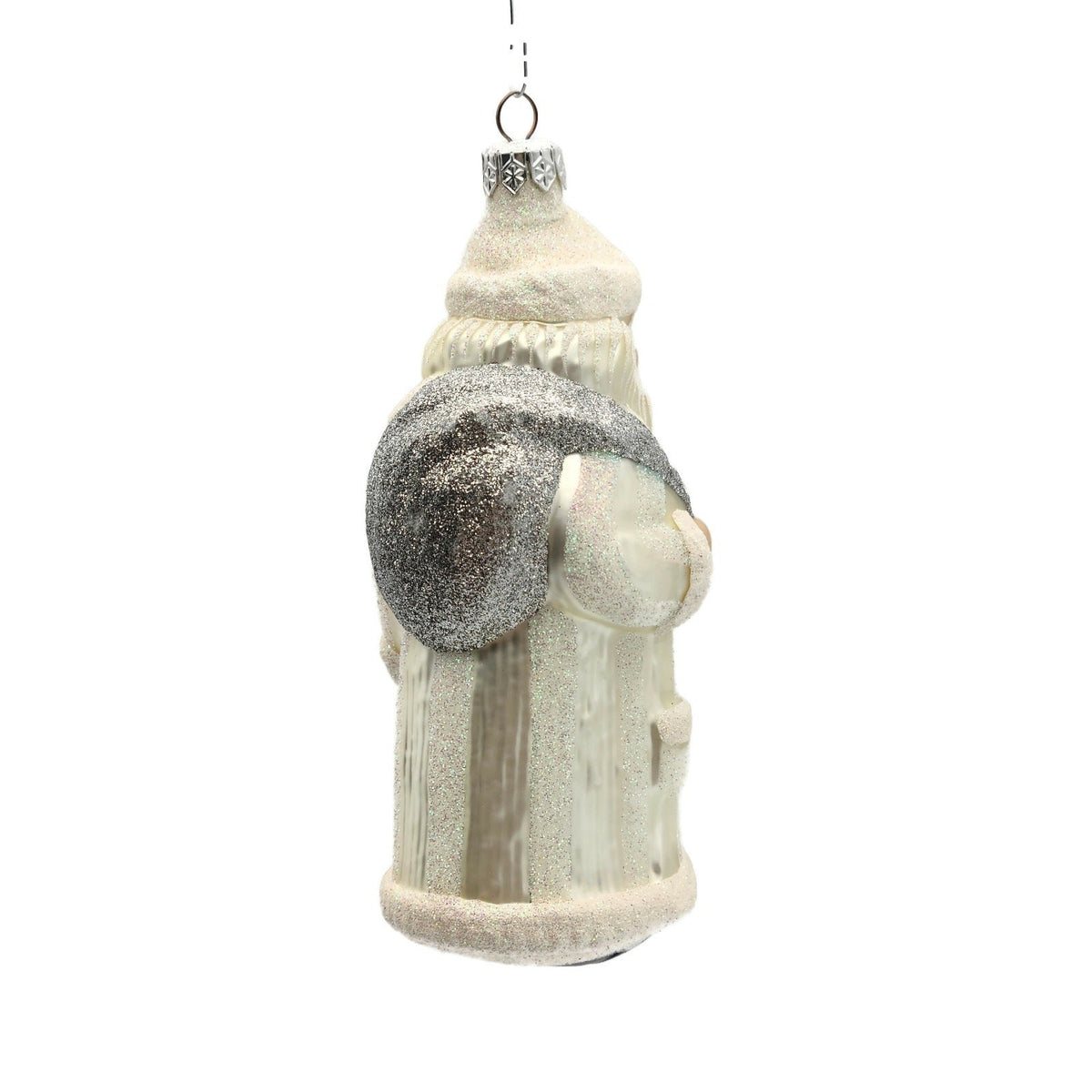 Patricia Breen Striped Santa Pearl Silver Bag Glittered Christmas Ornament 95505