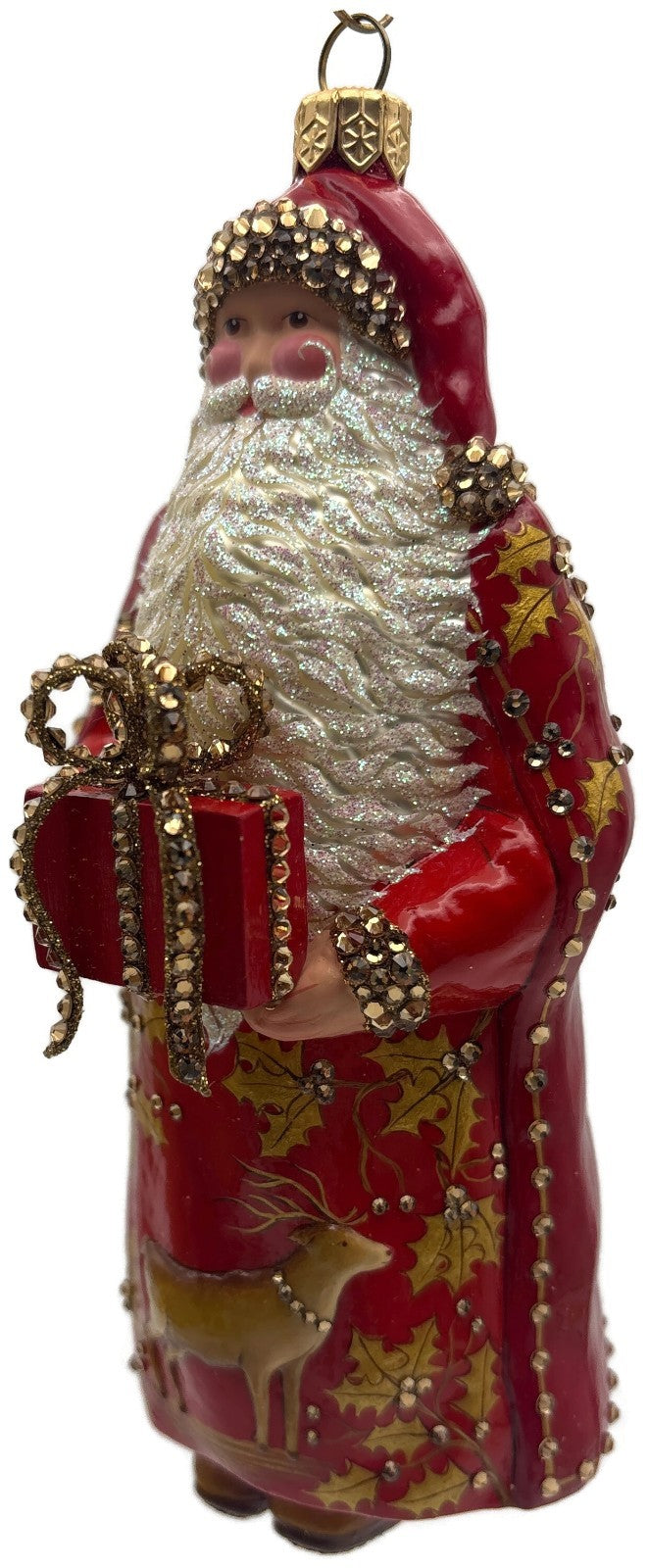 Patricia Breen 2014 Santa for Yaly Red Gold Holly Reindeer Ornament 34407