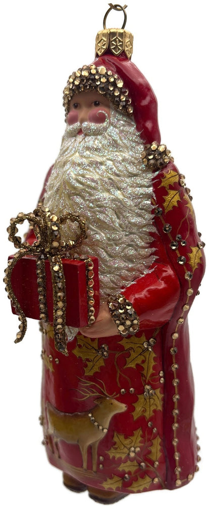 Patricia Breen 2014 Santa for Yaly Red Gold Holly Reindeer Ornament 34407