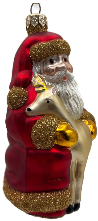 Patricia Breen Santa and Sarenka Fawn Deer Red Gold Christmas Tree Ornament 98388