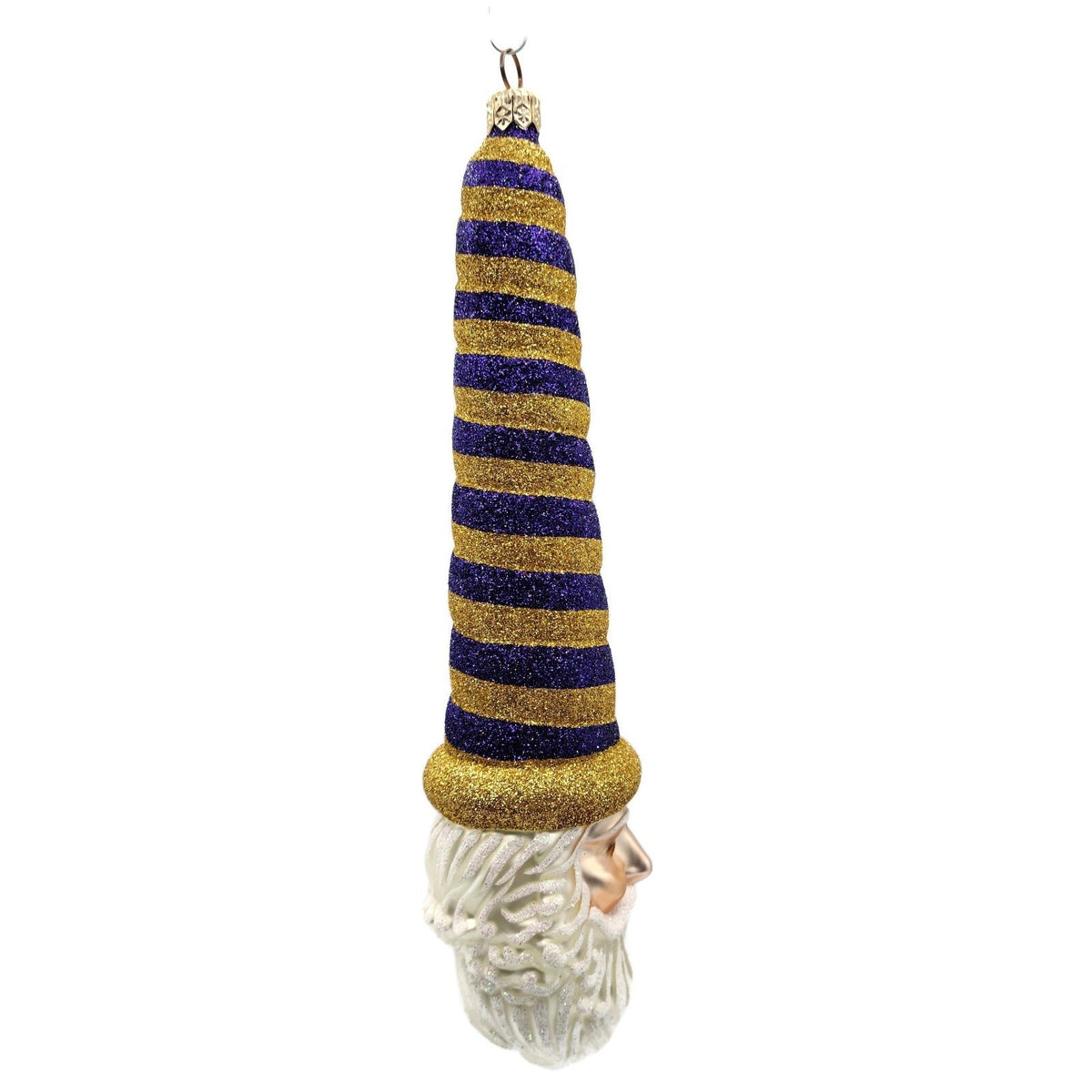 Patricia Breen Sucre Santa Head Purple Gold Stripe Glass Christmas Ornament 20381