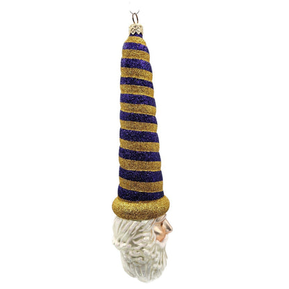 Patricia Breen Sucre Santa Head Purple Gold Stripe Glass Christmas Ornament 20381