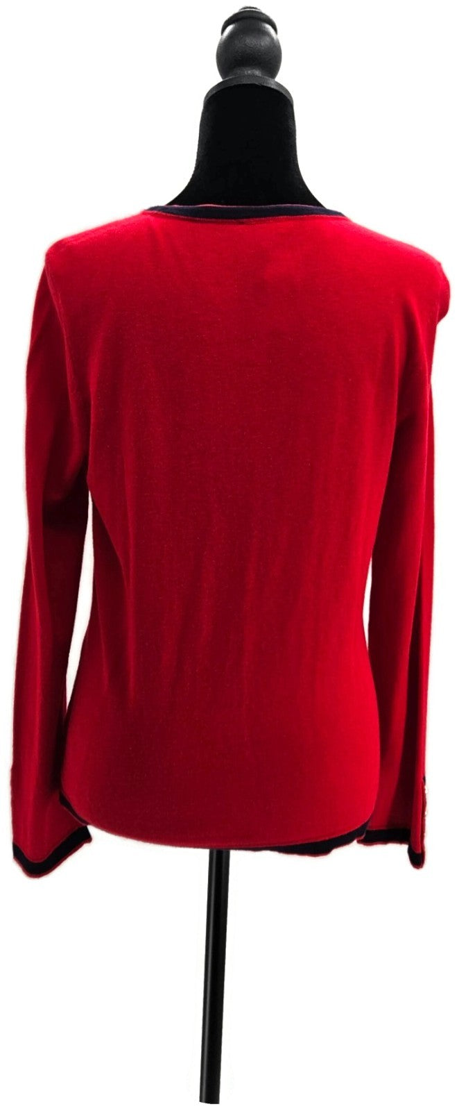 Talbots Women's Red Navy Bow Pearl Button Cashmere Blend Cardigan Sweater S NWT4