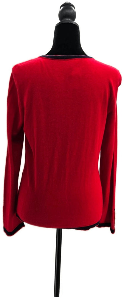 Talbots Women's Red Navy Bow Pearl Button Cashmere Blend Cardigan Sweater S NWT4