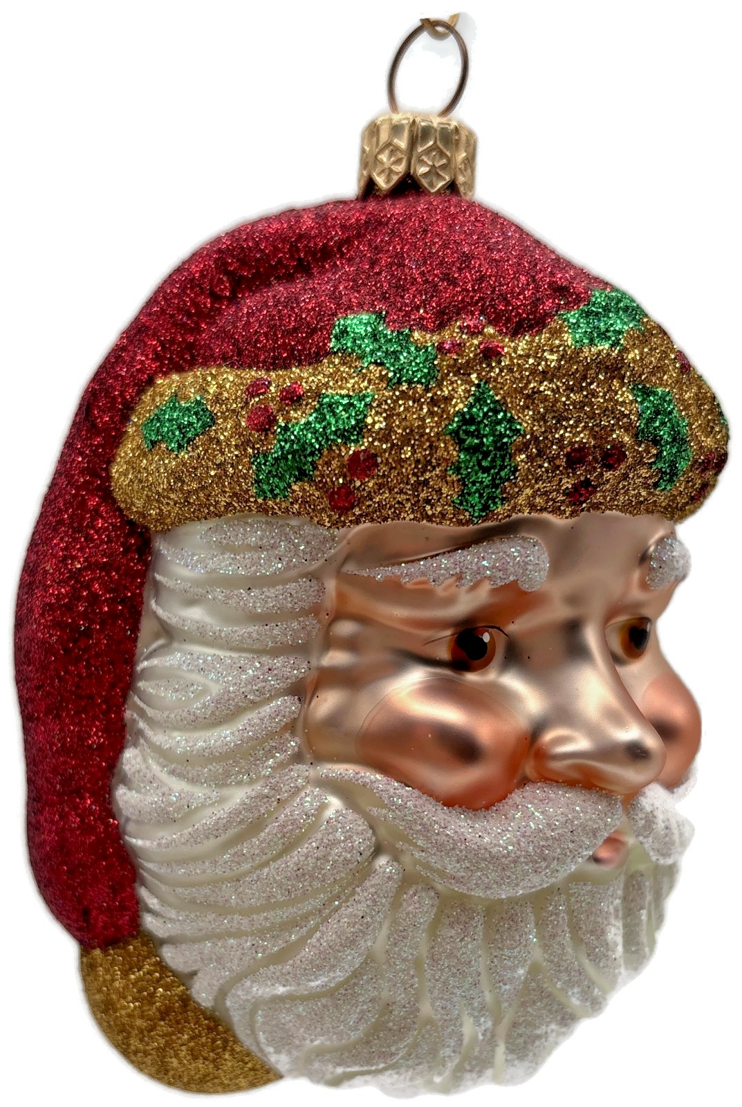 Patricia Breen Morris Santa Red Gold Glittered Holly Christmas Ornament 20251
