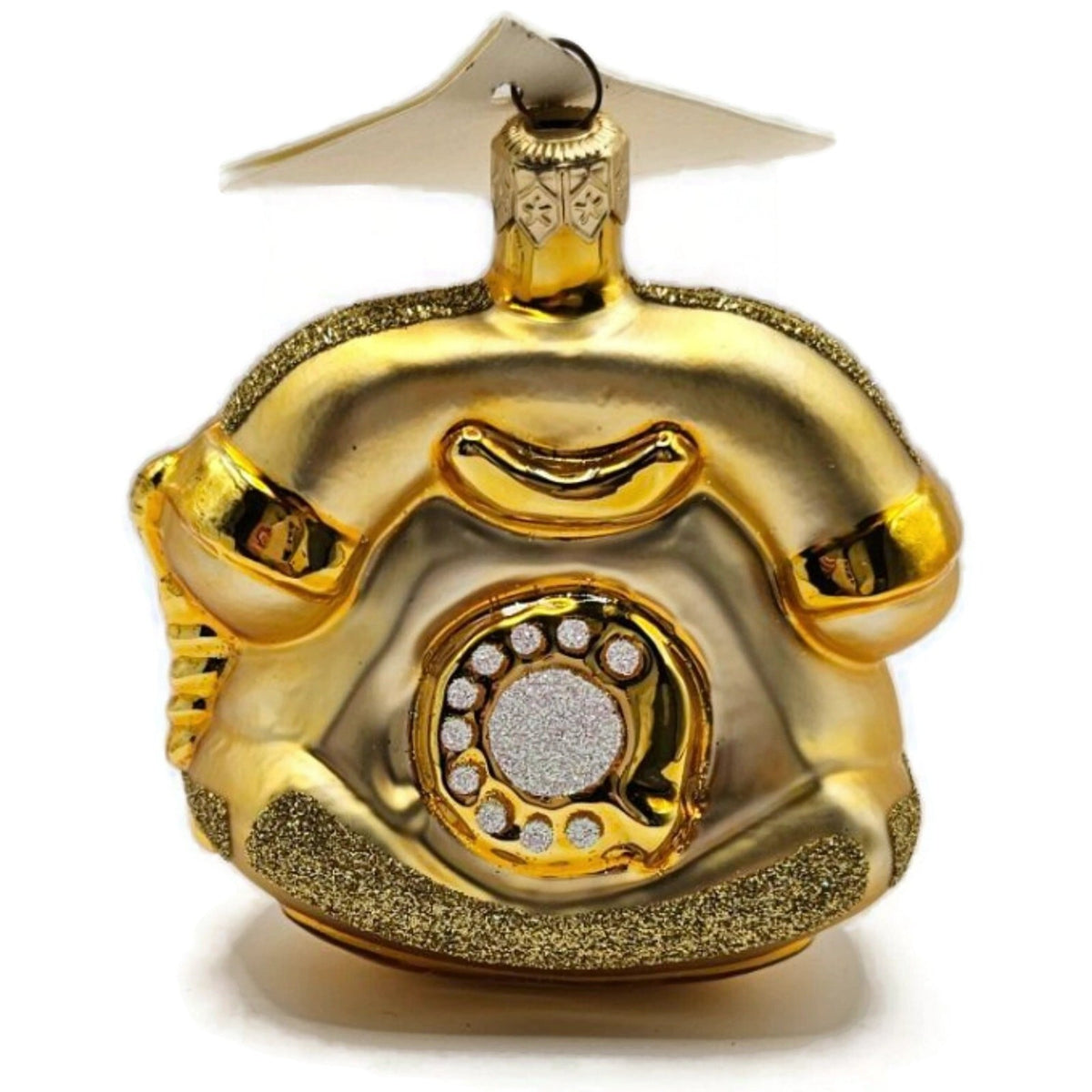 Patricia Breen Calling Anne Phone Gold Glittered Glass Christmas Ornament 95270
