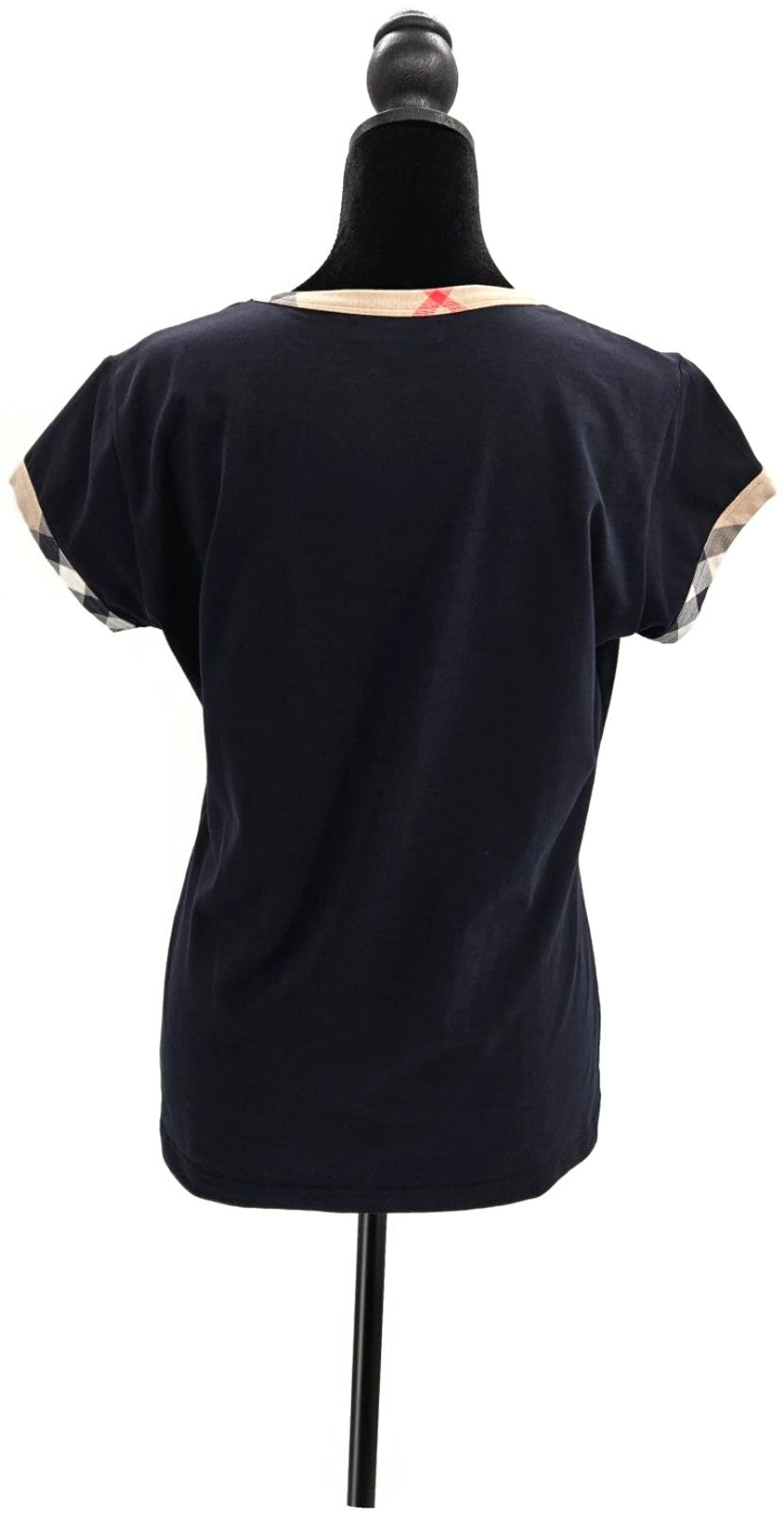 Burberry London Black Check Trim Short Sleeve Stretch Cotton Top Women's Large3