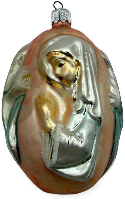 Christopher Radko 1992 Virgin Mary Signed Pink Silver Glass Ornament 92 046 00